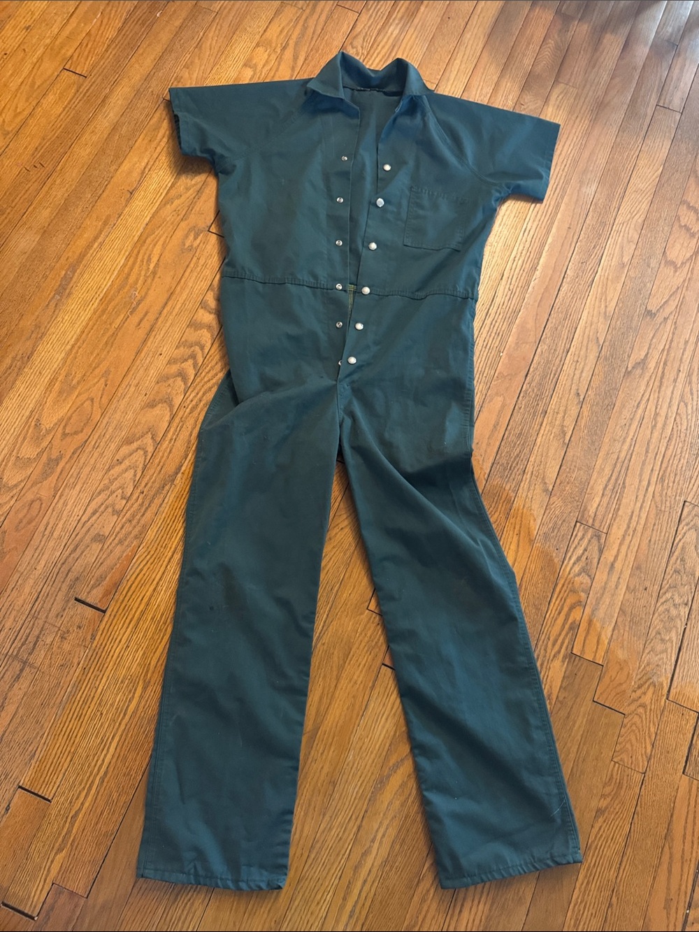 Vintage Men's Dark Green Coveralls / Jumpsuit - Classic Button-Front Utility- SM